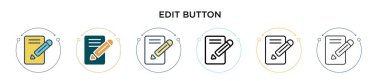 Düğme simgesini doldurulmuş, ince çizgi, özet ve vuruş tarzında düzenle. Mobil, ui, web için iki renkli ve siyah düzenleme düğmesi vektör vektör simgesi tasarımı kullanılabilir