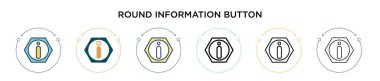 Yuvarlak bilgi düğmesi simgesi doldurulmuş, ince çizgi, özet ve vuruş stili. İki renkli ve siyah yuvarlak bilgi düğmesi vektör vektör simgesi tasarımı mobil, ui, web için kullanılabilir