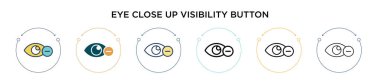 Göz kapatma düğmesi simgesi doldurulmuş, ince çizgi, özet ve vuruş tarzı. İki renkli ve mor göz için vektör illüstrasyonu yakın görünürlük düğmesi vektör simgeleri için kullanılabilir 