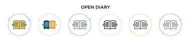 Açık günlük simgesi dolu, ince çizgi, özet ve vuruş stili. İki renkli ve siyah günlük vektör simgesi tasarımı mobil, ui, web için kullanılabilir