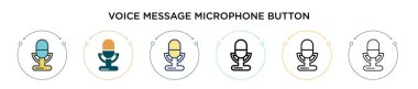 Ses mesajı mikrofon düğmesi simgesi doldurulmuş, ince çizgi, özet ve vuruş tarzı. İki renkli ve siyah sesli mesaj mikrofon düğmesi vektör ikonu tasarımı için kullanılabilir 