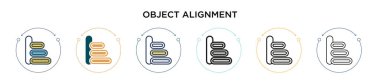 Nesne hizalama simgesi doldurulmuş, ince çizgi, özet ve vuruş stili. Mobil, ui, web için iki renkli ve siyah nesne hizalama vektör simgeleri tasarımı kullanılabilir