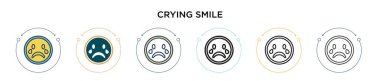 Ağlayan gülümseme ikonu, ince çizgi, özet ve vuruş stili. İki renkli ve siyah ağlayan gülümseme vektör simgesi tasarımı mobil, ui, web için kullanılabilir