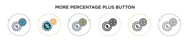 Daha fazla yüzde artı düğme simgesi dolu, ince çizgi, özet ve vuruş stili. İki renkli ve siyah daha fazla yüzde vektör illüstrasyonu artı düğme vektör simgeleri mobil tasarım için kullanılabilir, 