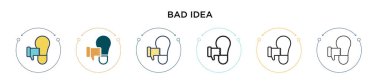 Kötü fikir ikonu dolu, ince çizgi, özet ve vuruş stili. İki renkli ve siyah fikir vektör ikonu tasarımının vektör illüstrasyonu mobil, ui, web için kullanılabilir