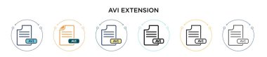 Avi uzantı simgesi doldurulmuş, ince çizgi, özet ve vuruş stili. Mobil, ui, web için iki renkli ve siyah avi uzantı vektör ikonu tasarımı vektör illüstrasyonu kullanılabilir