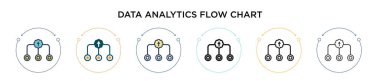 Veri analizi akış şeması simgesi doldurulmuş, ince çizgi, özet ve vuruş stili. Mobil, ui için iki renkli ve siyah veri analitik akış çizelgesi vektör vektör ikonu tasarımı kullanılabilir, 