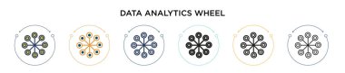 Veri analizi tekerlek simgesi dolu, ince çizgi, özet ve vuruş stili. Mobil, ui, web için iki renkli ve siyah veri analizi tekerlek vektör simgesi tasarımı vektör illüstrasyonu kullanılabilir