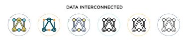 Dolu, ince çizgi, özet ve vuruş tarzında veri bağlantılı simge. İki renkli ve birbirine bağlı vektör simgelerinin vektör illüstrasyonu mobil, ui, web için kullanılabilir