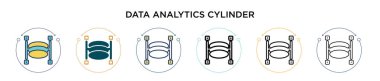 Veri analiz silindiri simgesi doldurulmuş, ince çizgi, özet ve vuruş stili. Mobil, ui, web için iki renkli ve siyah veri analizi silindir vektör vektör ikonu tasarımları kullanılabilir