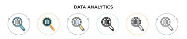 Veri analiz simgesi dolu, ince çizgi, özet ve çizgi şeklinde. Mobil, ui, web için iki renkli ve siyah veri analitik vektör ikonu tasarımının vektör illüstrasyonu kullanılabilir