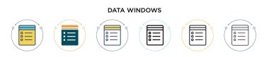 Veri pencereleri simgesi dolu, ince çizgi, özet ve vuruş tarzında. İki renkli ve siyah veri penceresi vektör simgesi tasarımı mobil, ui, web için kullanılabilir