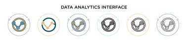 Veri analiz arayüzü simgesi doldurulmuş, ince çizgi, özet ve vuruş stili. Mobil, ui, web için iki renkli ve siyah veri analizi arayüz vektör ikonu tasarımının vektör illüstrasyonu kullanılabilir