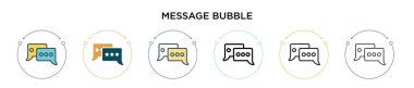 İleti baloncuğu simgesi doldurulmuş, ince çizgi, özet ve vuruş stili. Mobil, ui, web için iki renkli ve siyah ileti kabarcık vektör simgesi tasarımı vektör illüstrasyonu kullanılabilir