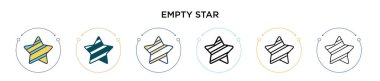 Dolu boş yıldız simgesi, ince çizgi, özet ve vuruş stili. Mobil, ui, web için iki renkli ve siyah boş yıldız vektör ikonu tasarımı vektör illüstrasyonu kullanılabilir