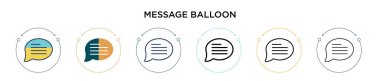 Mesaj balonu simgesi dolu, ince çizgi, özet ve vuruş stili. İki renkli ve siyah mesaj balon vektör simgesi tasarımı mobil, ui, web için kullanılabilir