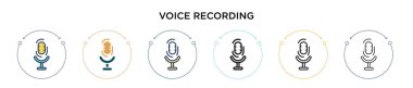 Ses kayıt simgesi doldurulmuş, ince çizgi, özet ve vuruş stili. Mobil, ui, web için iki renkli ve siyah ses kayıt vektör simgesi tasarımı vektör illüstrasyonu kullanılabilir