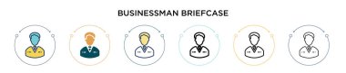 İş adamı evrak çantası ikonu, ince çizgi, özet ve vuruş stili. İki renkli ve siyah iş adamının vektör illüstrasyonları vektör vektör ikonları mobil, ui, web için kullanılabilir