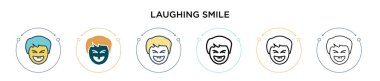 Gülen gülümseme ikonu, ince çizgi, özet ve vuruş stili. İki renkli ve siyah gülümseme vektör ikonu tasarımı vektör illüstrasyonu mobil, ui, web için kullanılabilir