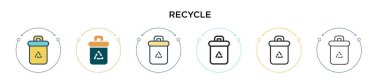 Geri dönüşüm simgesi doldurulmuş, ince çizgi, ana hatlar ve vuruş stili. Mobil, ui, web için iki renkli ve siyah geri dönüşüm işareti vektör simgesi tasarımının vektör illüstrasyonu kullanılabilir