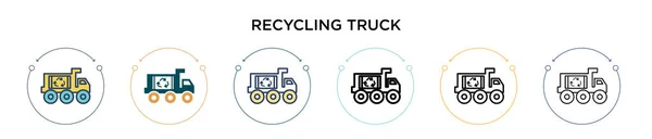 Újrahasznosító Teherautó Ikon Kitöltött Vékony Vonal Körvonalazott Stroke Stílusban Vektor — Stock Vector