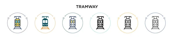Icono Tramway Línea Llena Delgada Contorno Estilo Carrera Ilustración Vectorial — Vector de stock