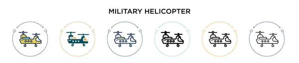 Military helicopter icon in filled, thin line, outline and stroke style. Vector illustration of two colored and black military helicopter vector icons designs can be used for mobile, ui, web