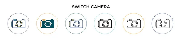 塗りつぶし 細い線 アウトライン ストロークスタイルでカメラのアイコンを切り替えます 2色と黒のスイッチカメラベクトルのアイコンのベクトル図は モバイル Webに使用することができます — ストックベクタ