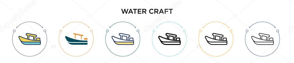 Water craft icon in filled, thin line, outline and stroke style. Vector illustration of two colored and black water craft vector icons designs can be used for mobile, ui, web