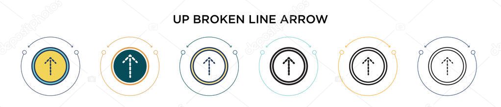Up broken line arrow icon in filled, thin line, outline and stroke style. Vector illustration of two colored and black up broken line arrow vector icons designs can be used for mobile, ui, web