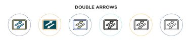 Çift ok simgesi dolu, ince çizgi, özet ve vuruş stili. Mobil, ui, web için iki renkli ve siyah çift ok vektör ikonu tasarımı vektör illüstrasyonu kullanılabilir