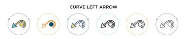 Sol ok simgesini kıvır, ince çizgi, ana hatlar ve vuruş stili. İki renkli ve siyah eğri sol ok vektör simgelerinin vektör illüstrasyonu mobil, ui, web için kullanılabilir