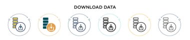 Veri simgesini doldurulmuş, ince çizgi, özet ve vuruş tarzında indir. Mobil, ui, web için iki renkli ve siyah veri indirme vektör ikonu tasarımı kullanılabilir