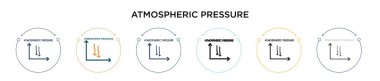 Atmosferik basınç simgesi dolu, ince çizgi, ana hatlar ve vuruş stili. Mobil, ui, web için iki renkli ve siyah atmosfer basınç vektör simgesi tasarımı vektör illüstrasyonu kullanılabilir