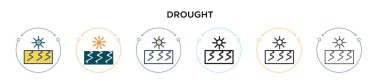 Kuraklık ikonu, ince çizgi, özet ve vuruş stili. Mobil, ui, web için iki renkli ve siyah kuraklık vektör ikonu tasarımı vektör illüstrasyonu kullanılabilir