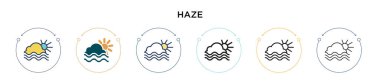 Haze simgesi doldurulmuş, ince çizgi, özet ve vuruş stili. Mobil, ui, web için iki renkli ve siyah sisli vektör ikonu tasarımı vektör illüstrasyonu kullanılabilir