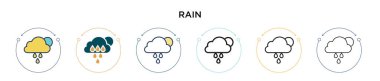 Yağmur ikonu dolu, ince çizgi, özet ve vuruş stili. Mobil, ui, web için iki renkli ve siyah yağmur vektör simgesi tasarımı vektör illüstrasyonu kullanılabilir