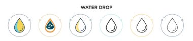 Su damlası ikonu doldurulmuş, ince çizgi, ana hatlar ve vuruş stili. Mobil, ui, web için iki renkli ve siyah su indirme vektör ikonu tasarımı vektör illüstrasyonu kullanılabilir
