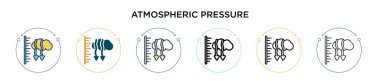 Atmosferik basınç simgesi dolu, ince çizgi, ana hatlar ve vuruş stili. Mobil, ui, web için iki renkli ve siyah atmosfer basınç vektör simgesi tasarımı vektör illüstrasyonu kullanılabilir