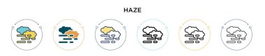 Haze simgesi doldurulmuş, ince çizgi, özet ve vuruş stili. Mobil, ui, web için iki renkli ve siyah sisli vektör ikonu tasarımı vektör illüstrasyonu kullanılabilir