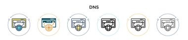 Dns simgesi dolu, ince çizgi, özet ve vuruş stili. Mobil, ui, web için iki renkli ve siyah dns vektör ikonu tasarımı vektör illüstrasyonu kullanılabilir