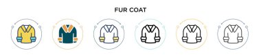 Kürk manto simgesi, ince çizgi, özet ve vuruş stili. Mobil, ui, web için iki renkli ve siyah kürk kürk vektör ikonu tasarımı vektör illüstrasyonu kullanılabilir