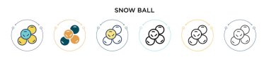 Kar topu ikonu dolu, ince çizgi, dış hatlar ve vuruş stili. Mobil, ui, web için iki renkli ve siyah kar topu vektör ikonu tasarımının vektör illüstrasyonu kullanılabilir