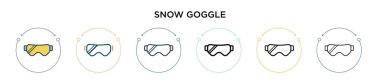 Kar gözlüğü ikonu dolu, ince çizgi, özet ve vuruş stili. İki renkli ve siyah kar gözlüğü vektör simgesi tasarımı mobil, ui, web için kullanılabilir