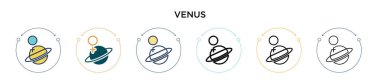 Venüs ikonu dolu, ince çizgi, ana hatlar ve vuruş stili. Mobil, ui, web için iki renkli ve siyah venüs vektör ikonu tasarımının vektör illüstrasyonu kullanılabilir