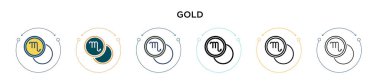 Altın renkli simge, ince çizgi, özet ve vuruş stili. Mobil, ui, web için iki renkli ve siyah altın vektör ikonu tasarımı vektör illüstrasyonu kullanılabilir
