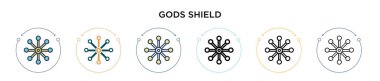 Tanrı 'nın kalkanı ikonu, ince çizgi, çizgi ve çizgi şeklinde. Mobil, ui, web için iki renkli ve siyah tanrı kalkan vektör simgelerinin vektör illüstrasyonu kullanılabilir