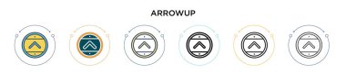 Arrowup simgesi dolu, ince çizgi, özet ve vuruş stili. Mobil, ui, web için iki renkli ve siyah ok vektör ikonu tasarımının vektör illüstrasyonu kullanılabilir