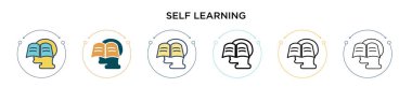 Kendi kendine öğrenme ikonu, ince çizgi, özet ve vuruş stili. İki renkli ve siyah kendini öğrenme vektör ikonu tasarımı mobil, ui, web için kullanılabilir