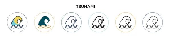 Ícono Tsunami Línea Llena Delgada Contorno Estilo Carrera Ilustración Vectorial — Vector de stock